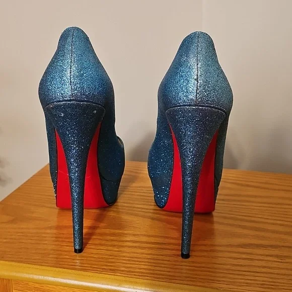 Christian Louboutin Lady Peep 150mm Blue Glitter - Picture 7 of 12